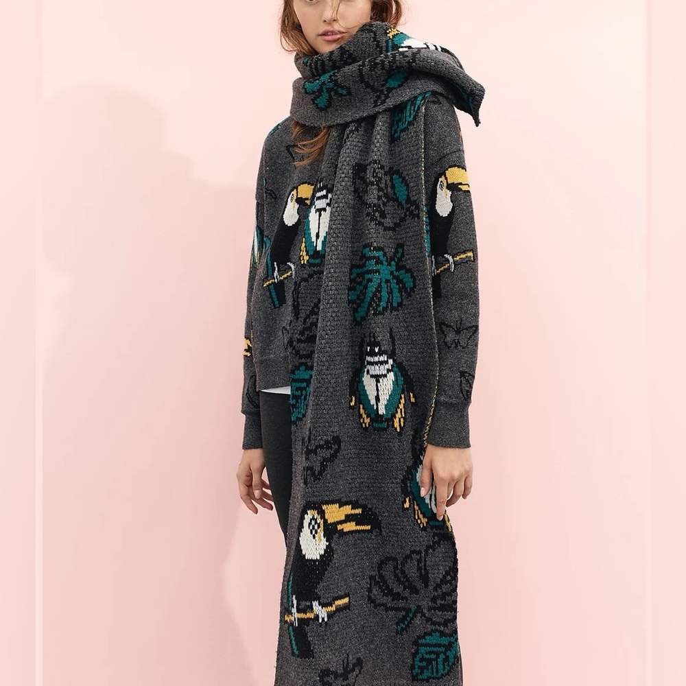 Demylee x J Crew Toucan Print Wool Scarf - Picture 1 of 14